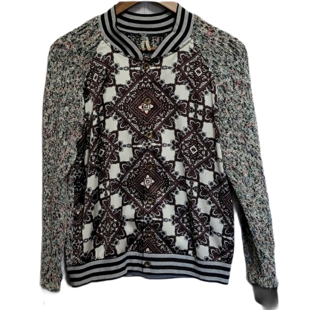 BKE Button-Up Multi-Pattern Sweater Jacket…